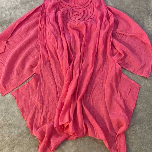 spense blouse top flowy crinkle sleeveless coquette chic pink side slit NB26791 - Picture 5 of 9